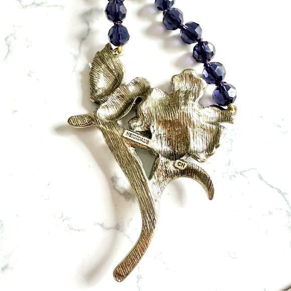 Hummingbird Colorful Rhinestone Enamel Necklace Purple Bead Large Flower NEW - Picture 10 of 15